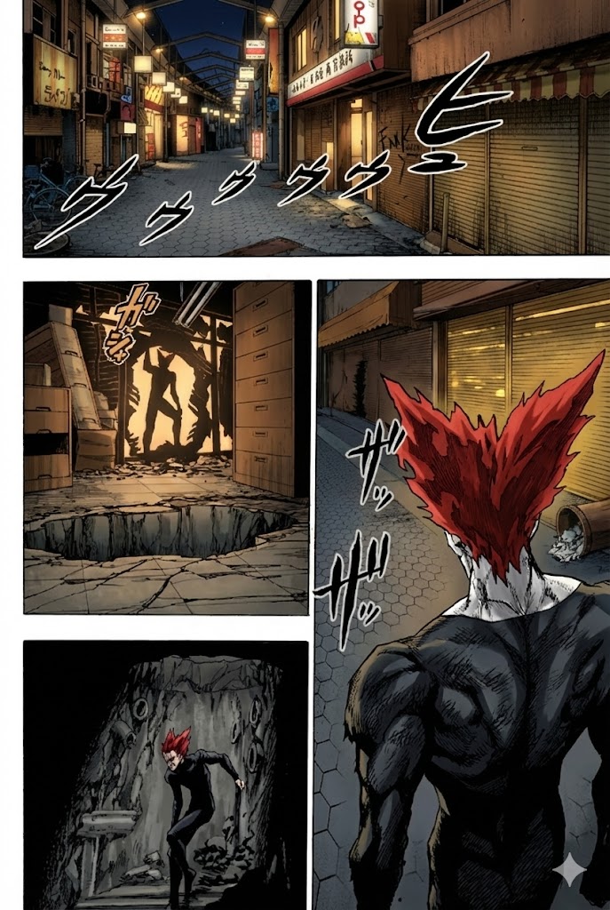 AI colored manga page with vibrant colors featuring Garou